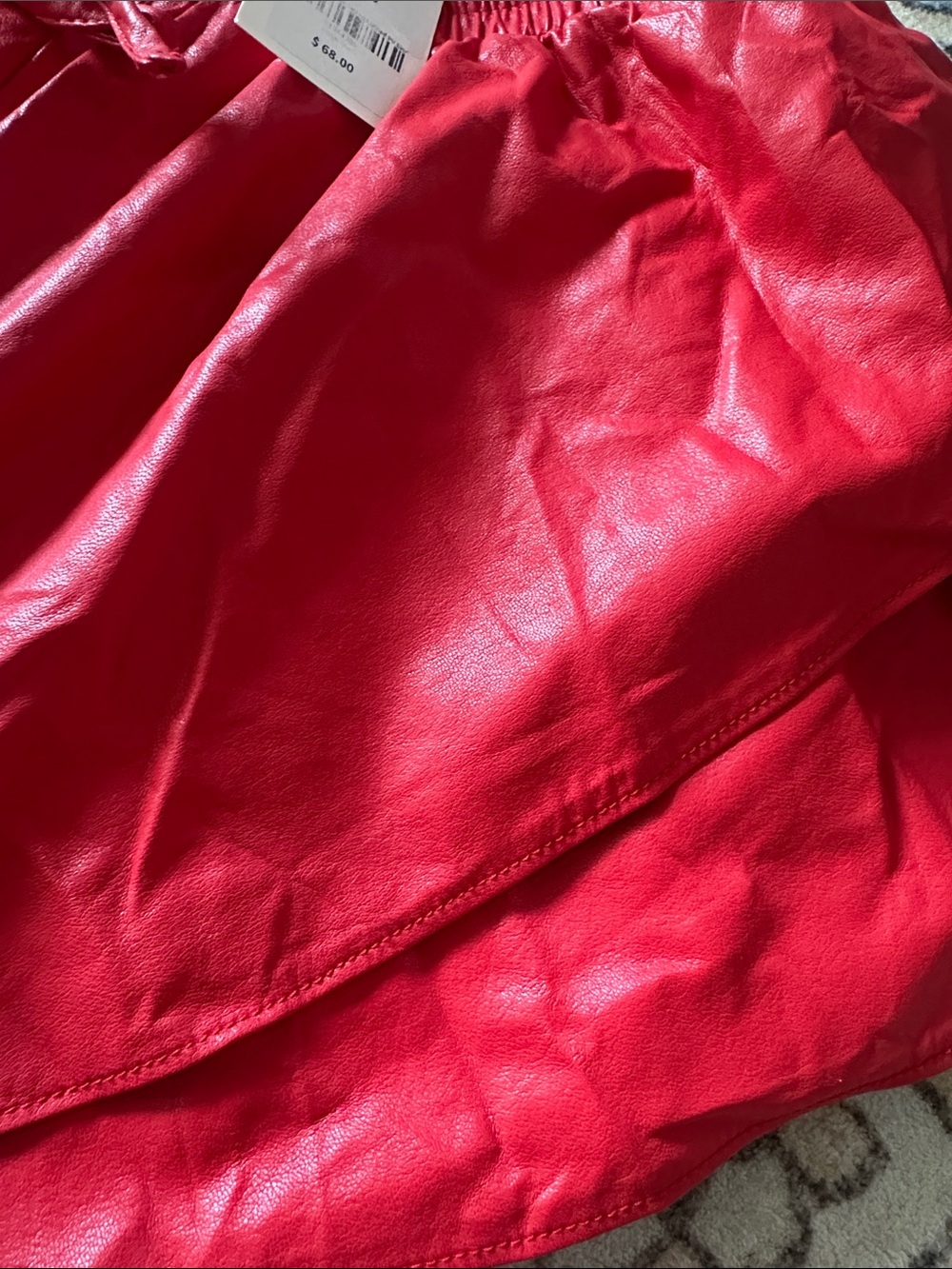 Red Ruffled pleather Shorts - Picture 3 of 5